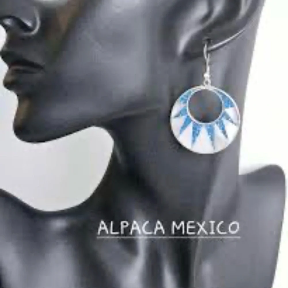Blue and White Sunburst Hoop Earrings